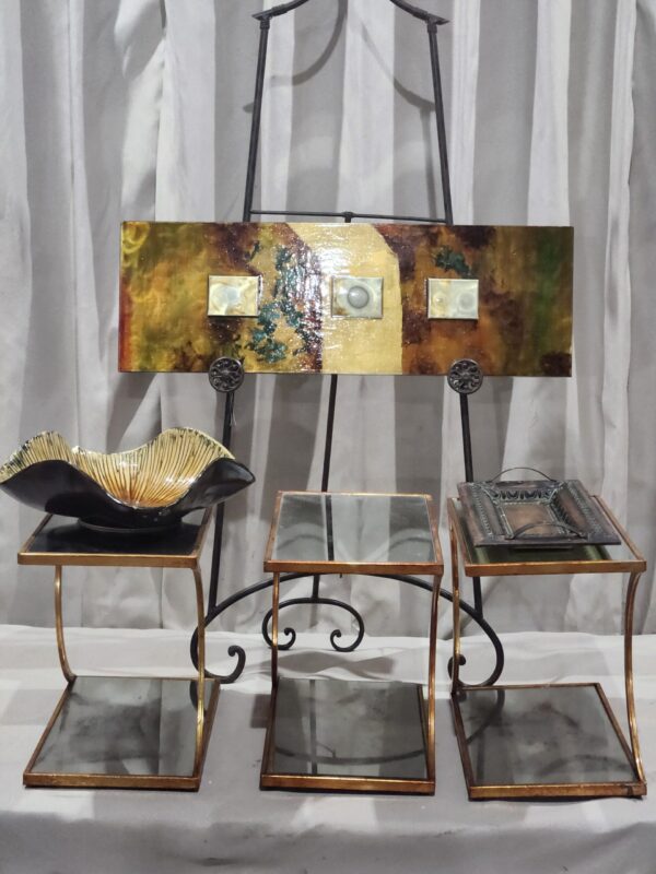 Set of 3 glass tables and decor