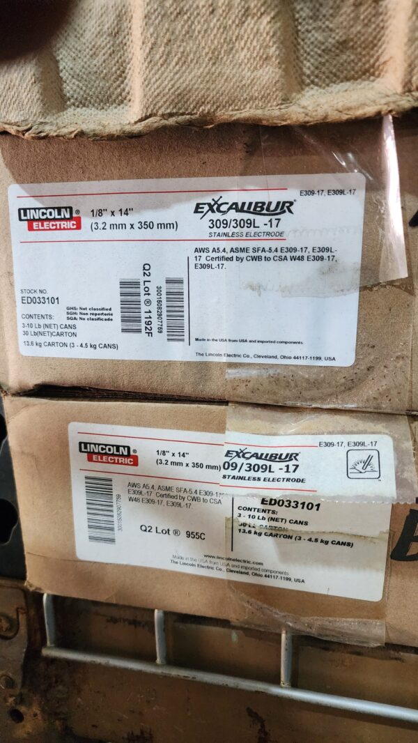 Lincoln Excalibur 309/309L Stainless Electrode 6 X 10lb Can LOT