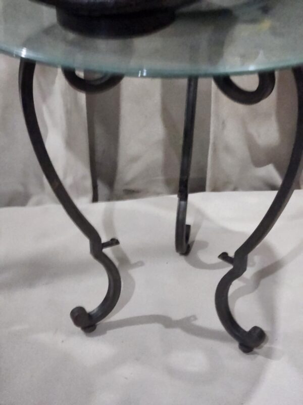 Two baskets with rattan balls and glass top table - Image 2