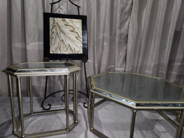 Large glass top table and decor lot - Image 2
