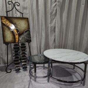 Marble/glass table set with home decor items