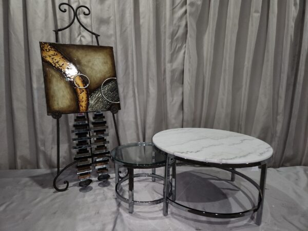 Marble/glass table set with home decor items