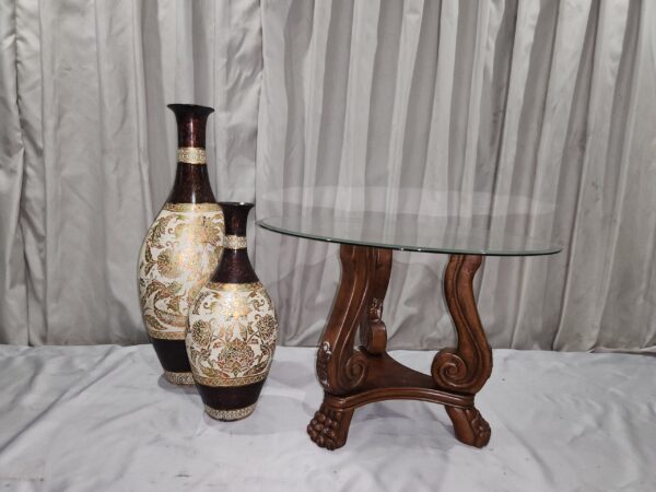 Solid wood glass top table and Large vase set