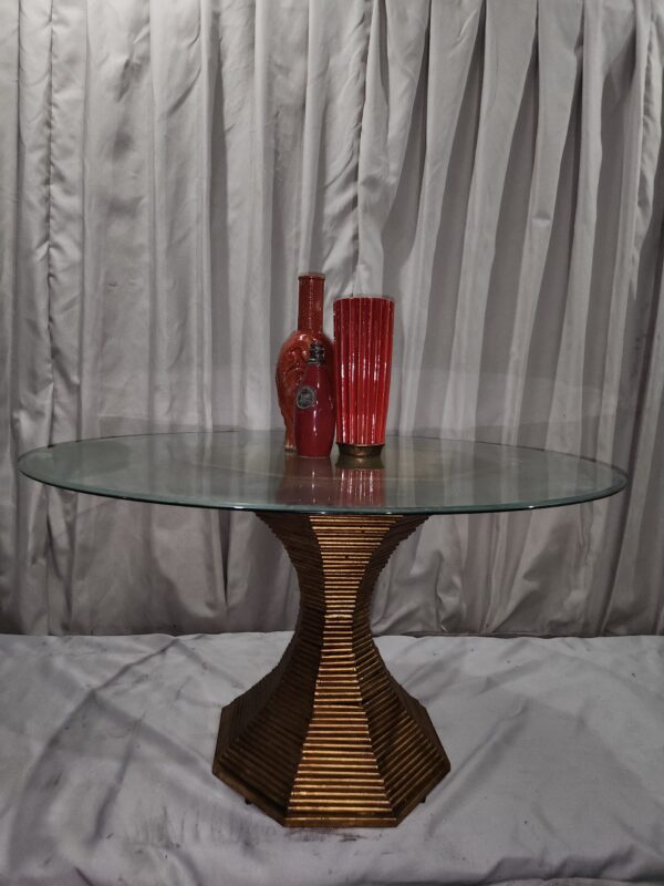 Gold tone metal and glass table - Image 2