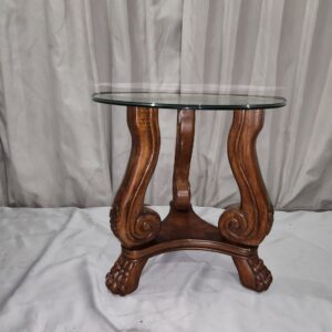 Claw foot design wooden table with glass top