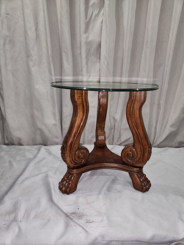 Claw foot design wooden table with glass top