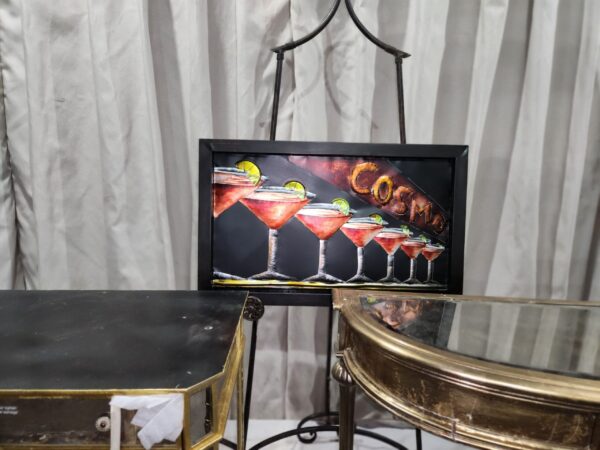 Sofa/Entry way table with artwork and glass chest - Image 2