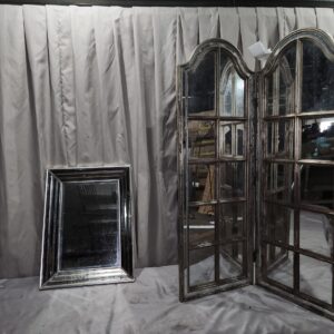 Tri-fold glass mirrored room divider lot