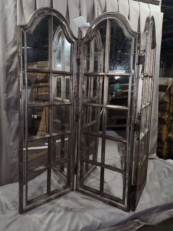 Tri-fold glass mirrored room divider lot - Image 2