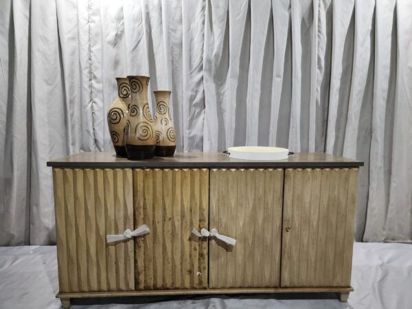 Large buffet style cabinet and vase set