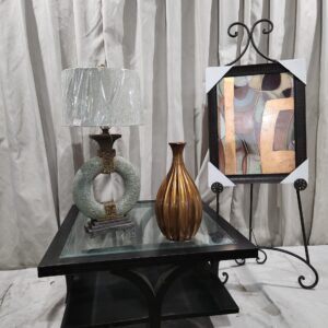 Glass top coffee table and decor
