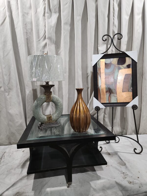 Glass top coffee table and decor