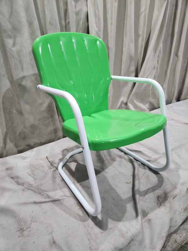 Lot of 8 retro metal tulip style armchairs in lime green and white