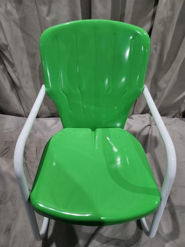 Lot of 8 retro metal tulip style armchairs in lime green and white - Image 3