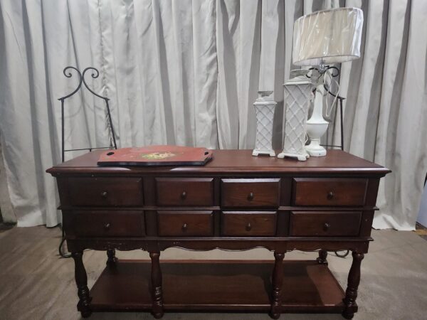 Dining room buffet with drawers and decor