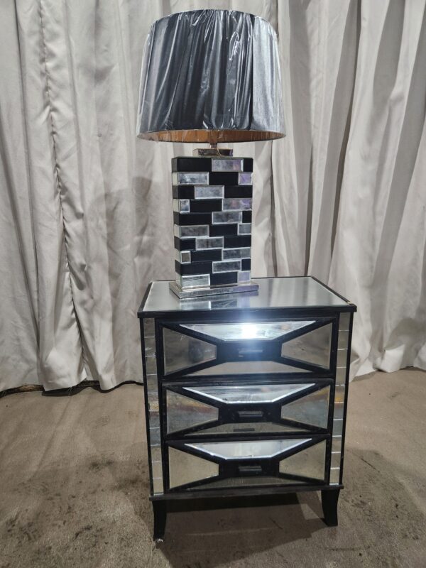 Black and glass end table with matching lamp